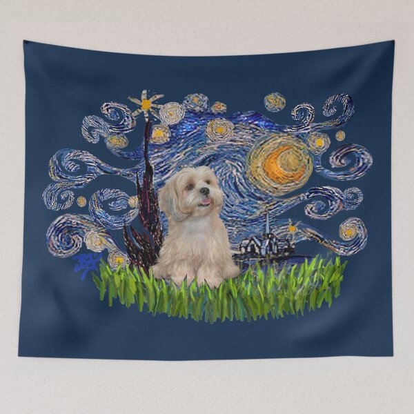 Item preview, Starry Night Free Form with a Lhasa Apso (R2) designed and sold by JeanBFitzgerald.
