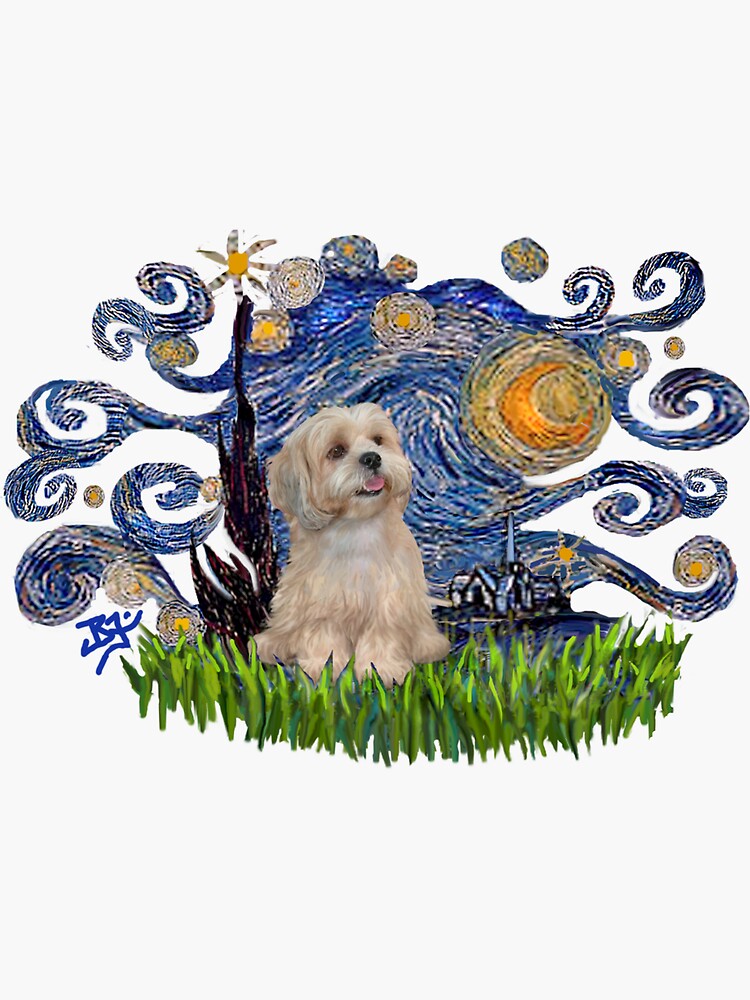 Starry Night Free Form with a Lhasa Apso (R2) by JeanBFitzgerald