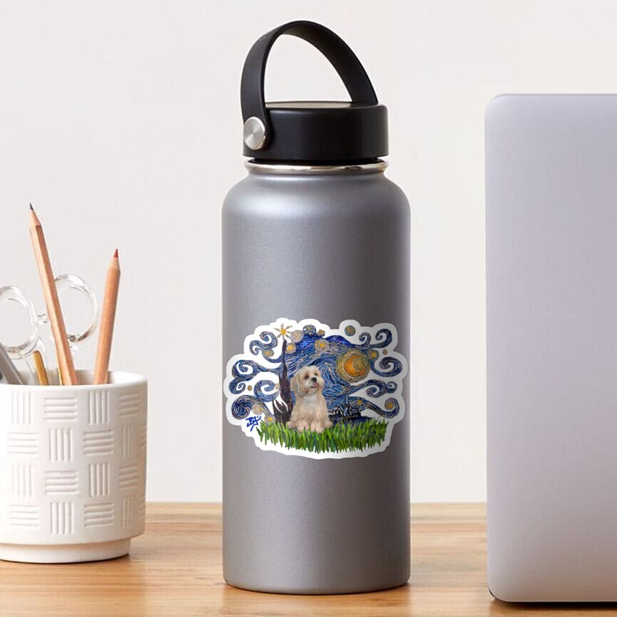 Starry Night Free Form with a Lhasa Apso (R2) Sticker