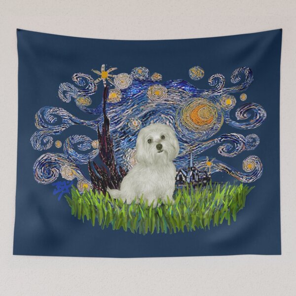 Item preview, Starry Night Free Form with a Maltese designed and sold by JeanBFitzgerald.