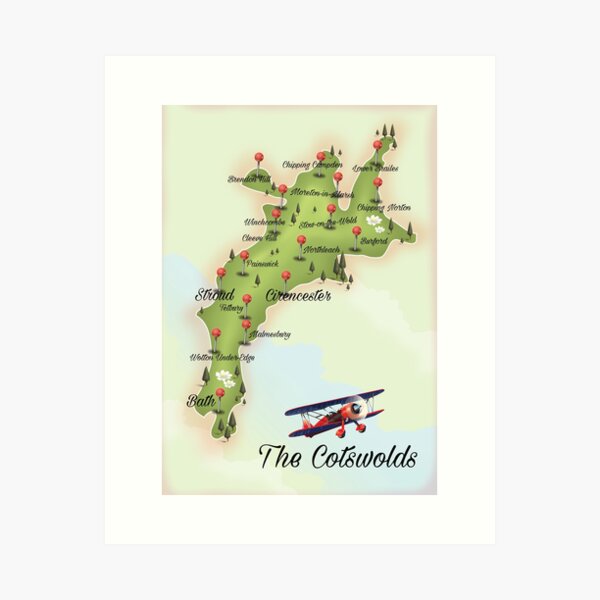 The Cotswolds Map vintage travel poster Art Print