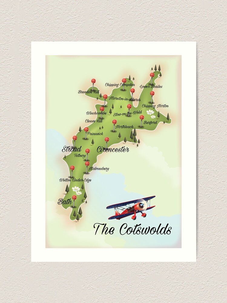 "The Cotswolds Map vintage travel poster" Art Print by vectorwebstore Redbubble