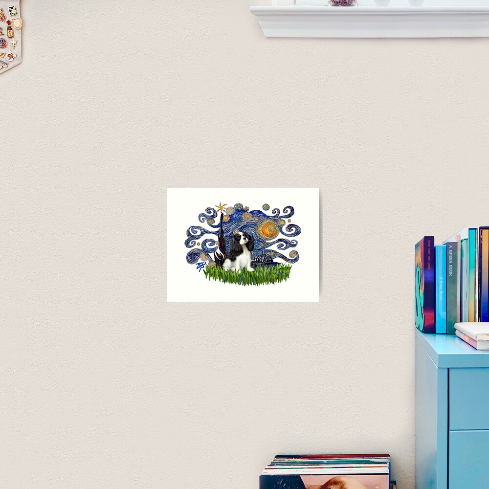 Starry Night Free Form with a Cavalier King Charles Spaniel (tri colored) Art Print
