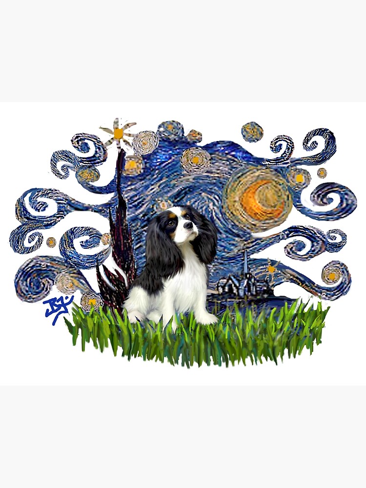 Starry Night Free Form with a Cavalier King Charles Spaniel (tri colored) by JeanBFitzgerald