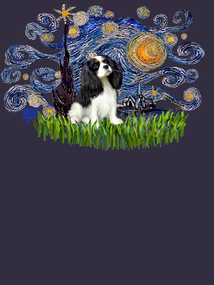 Starry Night Free Form with a Cavalier King Charles Spaniel (tri colored) by JeanBFitzgerald