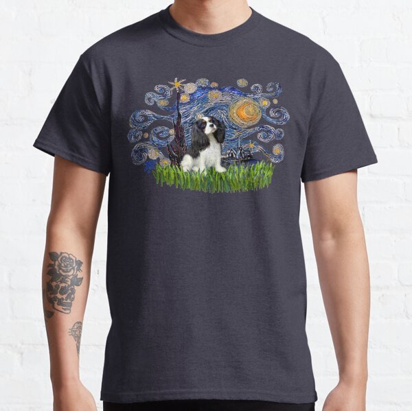 Starry Night Free Form with a Cavalier King Charles Spaniel (tri colored) Classic T-Shirt