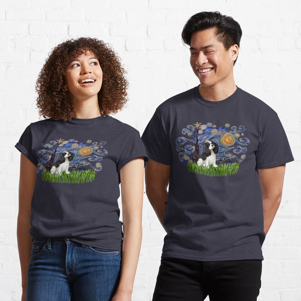Starry Night Free Form with a Cavalier King Charles Spaniel (tri colored) Classic T-Shirt