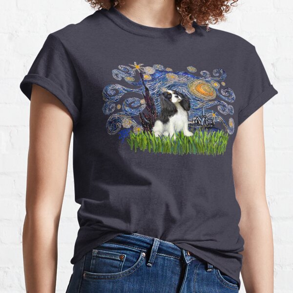 Starry Night Free Form with a Cavalier King Charles Spaniel (tri colored) Classic T-Shirt
