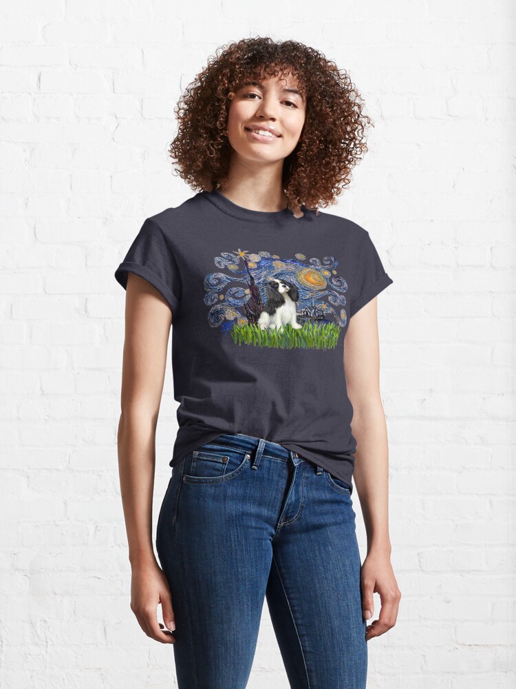 Alternate view of Starry Night Free Form with a Cavalier King Charles Spaniel (tri colored) Classic T-Shirt