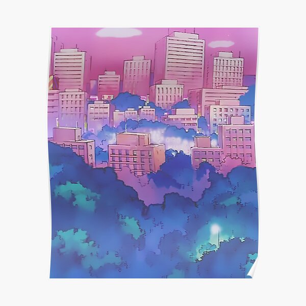 Sailor Moon Pink City Dream Landscape Poster