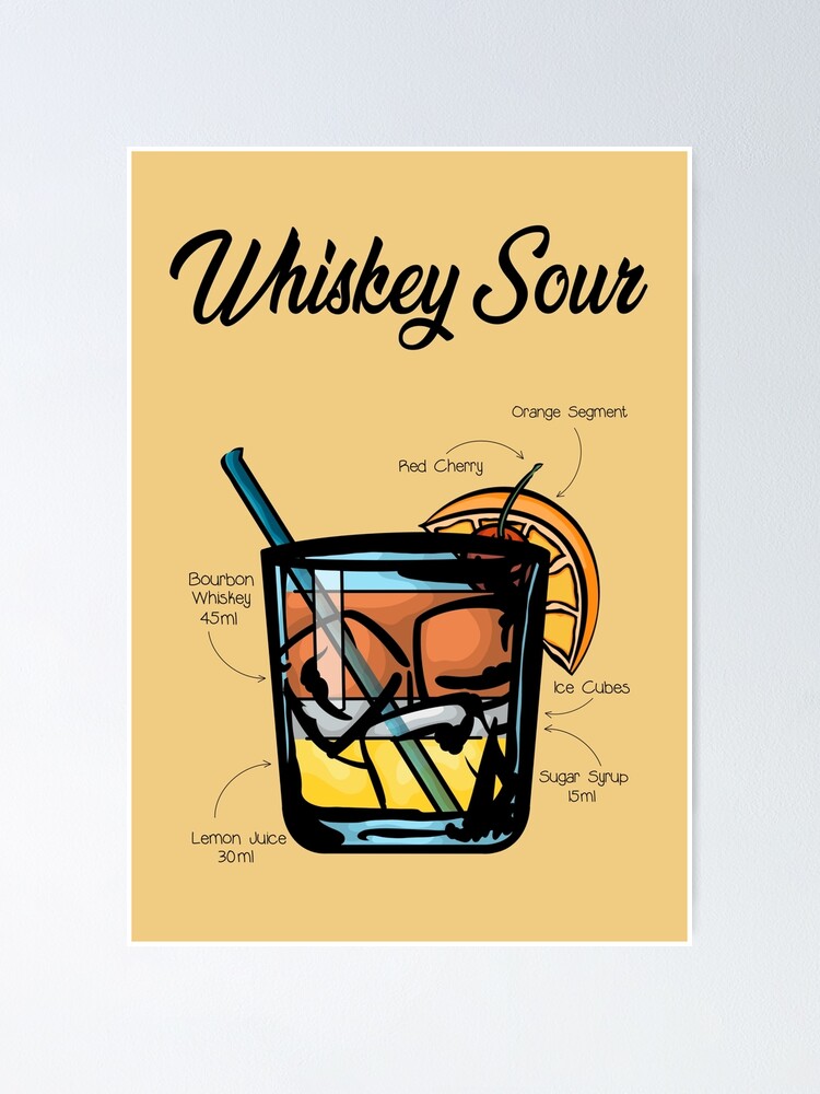 "Whiskey Sour Cocktail Recipe" Poster by HuckleberryArts Redbubble