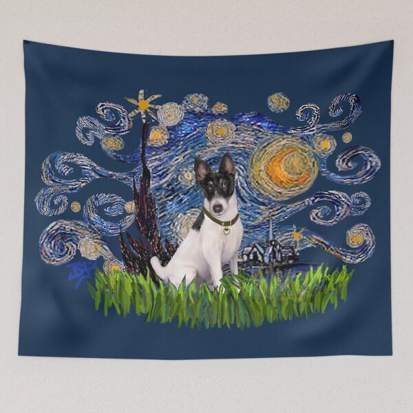Item preview, Starry Night Free Form with a Smooth Fox Terrier (black-white) designed and sold by JeanBFitzgerald.