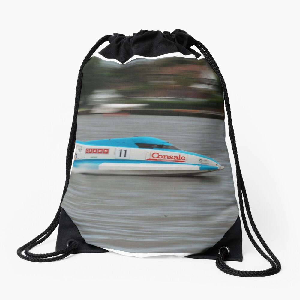 Powerboat Racing at Oulton Broad - Scott Curtis - Formula Grand Prix Drawstring Bag