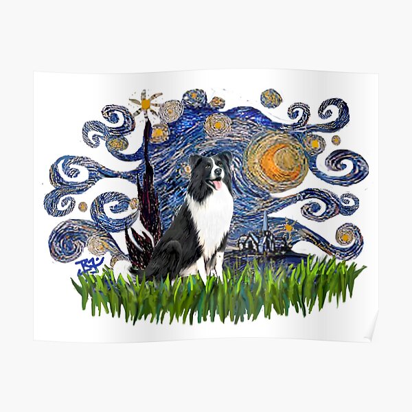 Starry Night Free Form with a Border Collie (#1) Poster