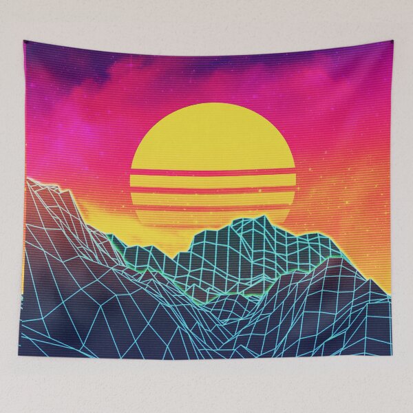 Item preview, Neon glowing sun grid mountain retro 80s design designed and sold by AnnArtshock.