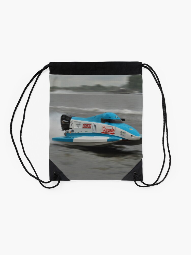Alternate view of Powerboat Racing at Oulton Broad - Formula Grand Prix - Scott Curtis Drawstring Bag
