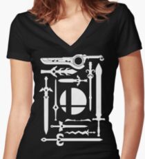 Smash Swords White Women's Fitted V-Neck T-Shirt