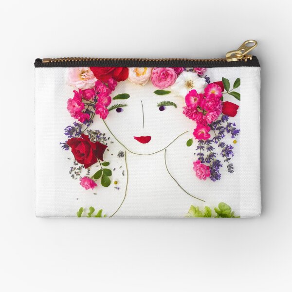 Rose hair lady art botanical portrait Zipper Pouch