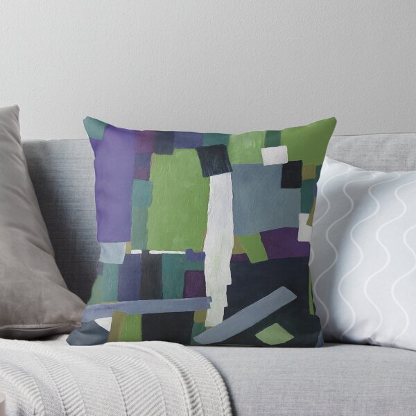 Purple Blue And Green Irregular Shapes Abstract Throw Pillow
