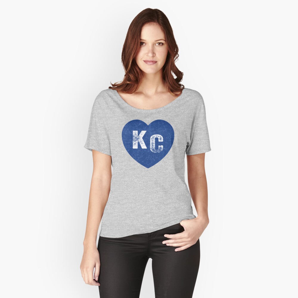 Royal Blue KC Blue Heart Kansas City Hearts I Love Kc heart Kansas city KC Face mask Kansas City facemask Relaxed Fit T-Shirt