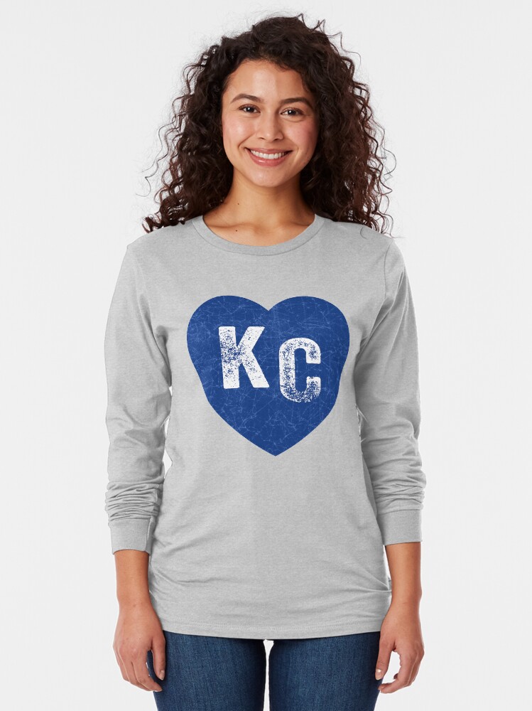 Alternate view of Royal Blue KC Blue Heart Kansas City Hearts I Love Kc heart Kansas city KC Face mask Kansas City facemask Long Sleeve T-Shirt