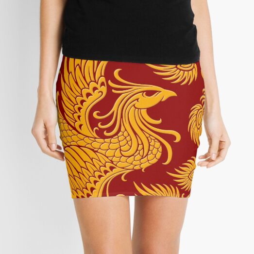 Traditional Yellow Chinese Phoenix Circle Mini Skirt