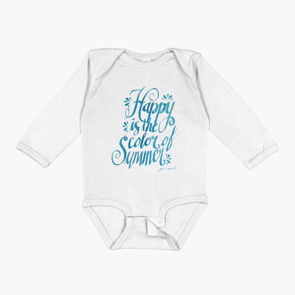 Happy is the Color of Summer Blue by Jan Marvin Long Sleeve Baby One-Piece