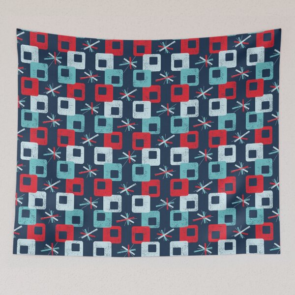 Item preview, Mid Century Modern - Surco geométrico azul designed and sold by WickedRefined - Nicole Demereckis.