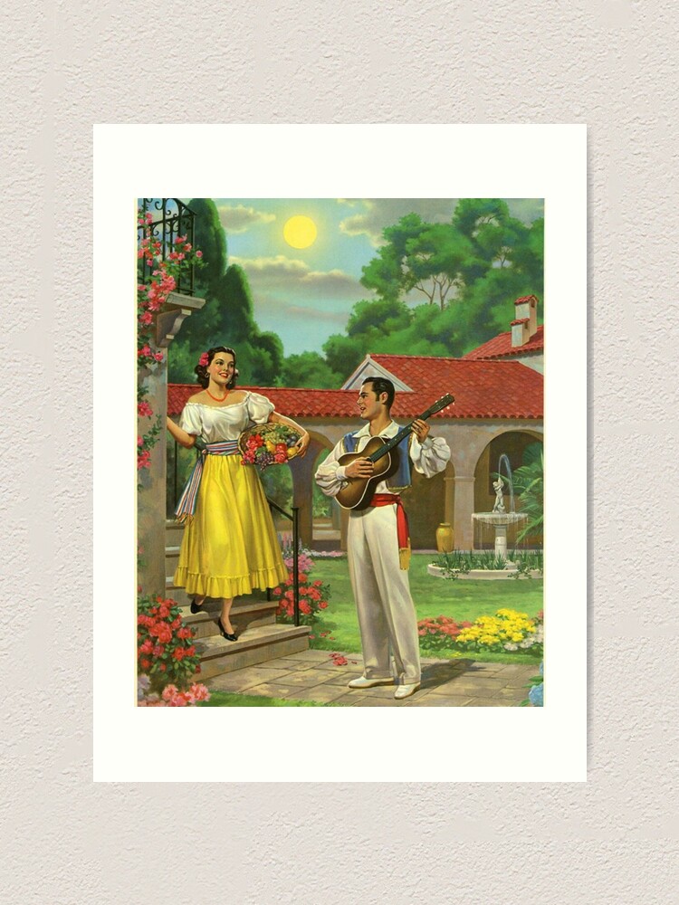 Mexican Folk Art Print,spanish Girl Art,mexican Town Print