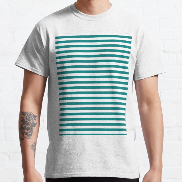 Teal Green and White Horizontal Stripes Classic T-Shirt