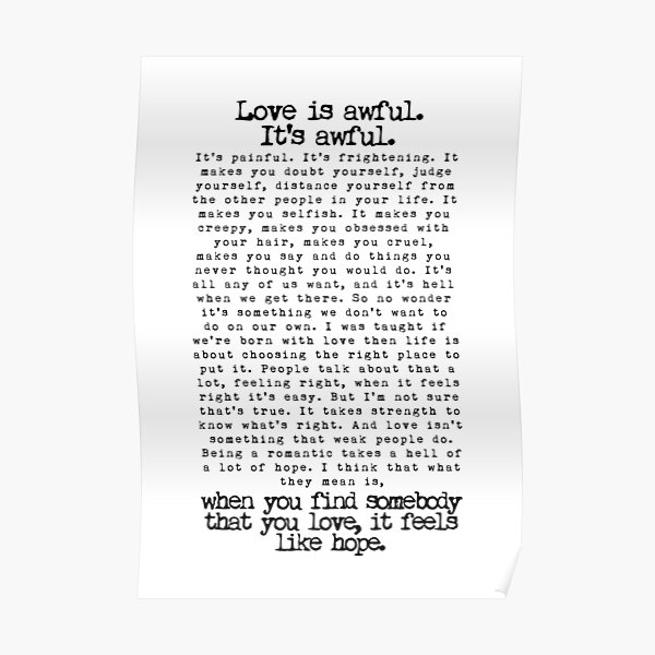 Fleabag Love Speech| Hot Priest Wedding| Typewriter Quote Poster