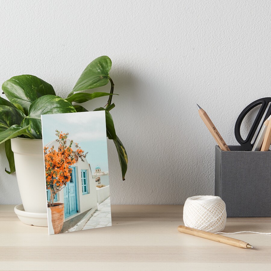 Greece Airbnb, Greece Photography Travel Digital Art, Scenic Landscape Architecture, White Building Art Board Print