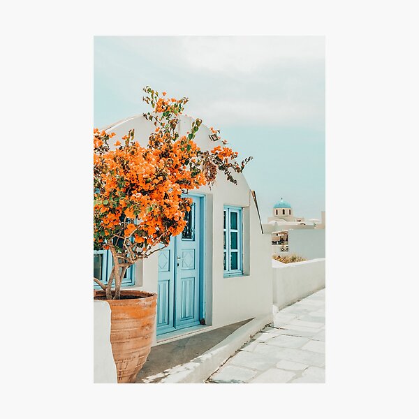 Greece Airbnb, Greece Photography Travel Digital Art, Scenic Landscape Architecture, White Building Photographic Print