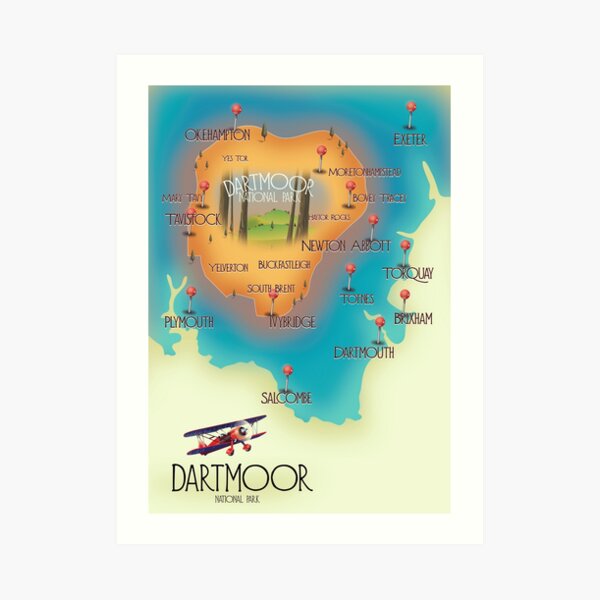 Dartmoor National Park Map Art Print