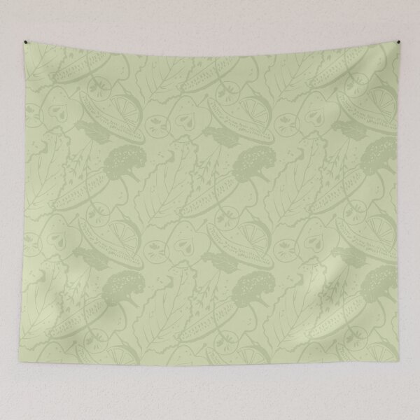 Item preview, Cucumbers, kiwi, apples, limes and greens on a light green background. designed and sold by zatmeniee.