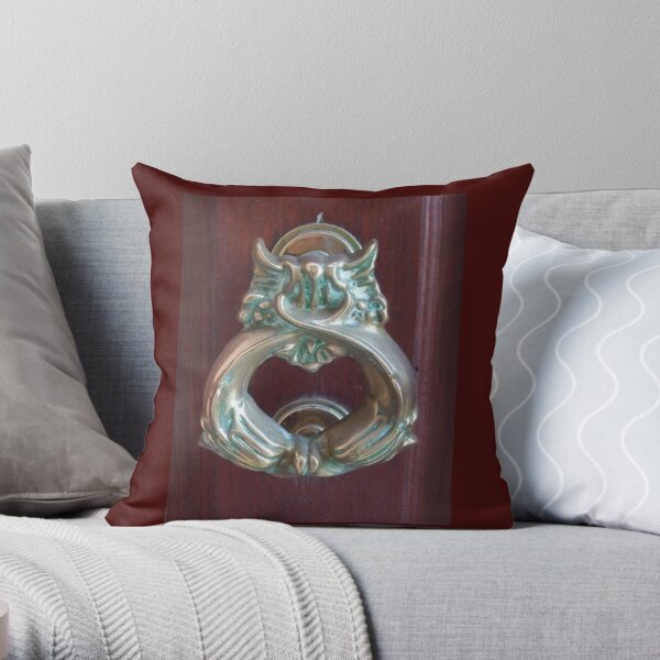 BEAUTIFUL KNOBS AND KNOCKERS, FISHES DOOR OLD KNOCKER MALTA. Throw Pillow