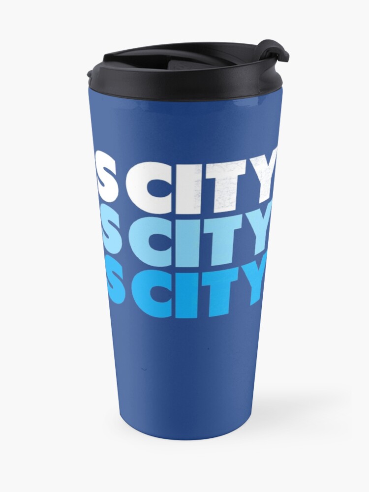 Alternate view of Retro KC Royal Blue & Light Blue Kansas City Crown Town KC Baseball Fans Wear Kansas city KC Face mask Kansas City facemask Travel Mug