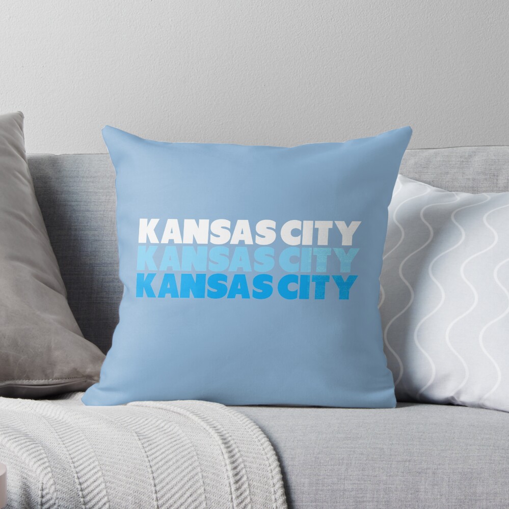 Retro KC Royal Blue & Light Blue Kansas City Crown Town KC Baseball Fans Wear Kansas city KC Face mask Kansas City facemask Throw Pillow