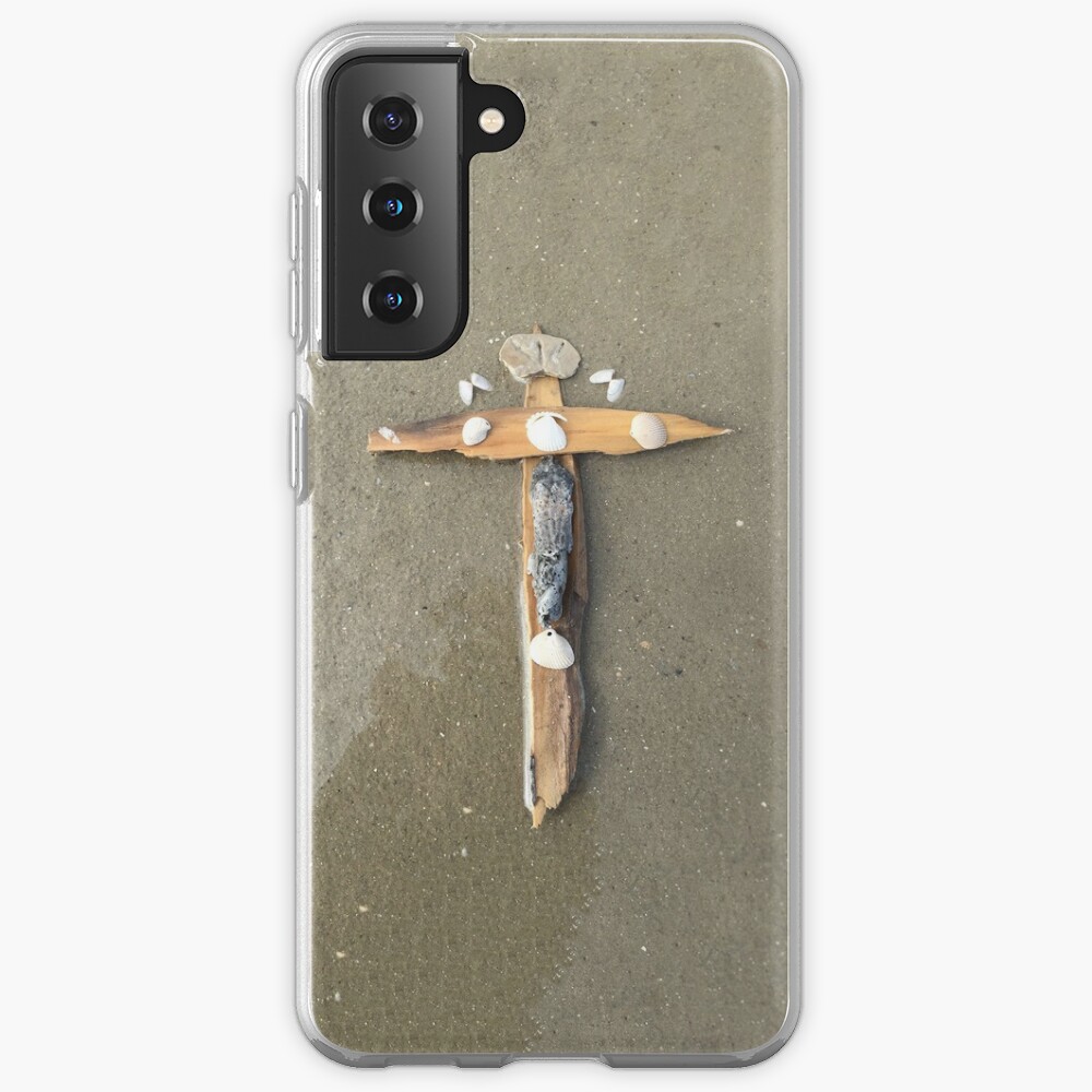 Driftwood cross on beach sand - From ccnow.info Samsung Galaxy Phone Case