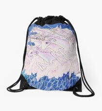 Unicorns in the sea Drawstring Bag