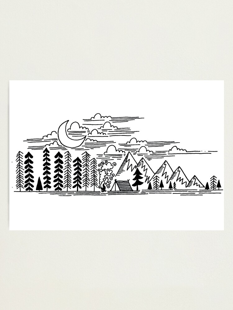 Camping Hiking Backpacking In Mountain Forest Nature Outdoors Drawing Gifts Photographic Print By Visionquestarts Redbubble