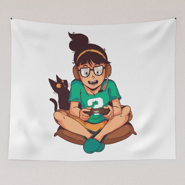 Item preview, Gaming nerd girl with black cat. designed and sold by emphatic.