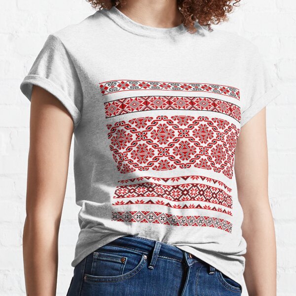 Illustrations of Ukrainian embroidery ornaments, patterns, frames and borders. Classic T-Shirt
