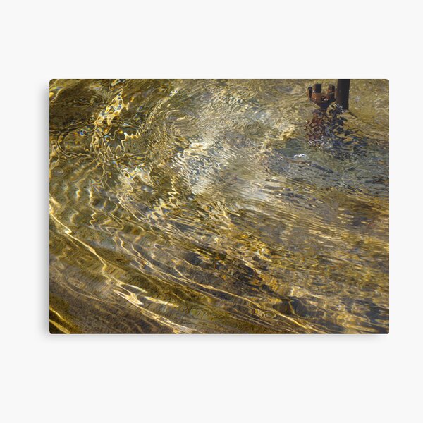 Golden Fountain Water: Light patterns on water surface Metal Print