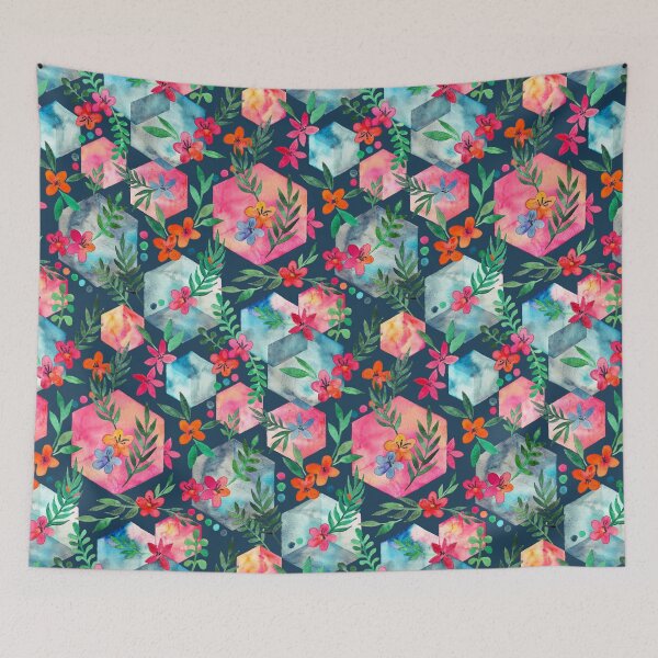 Item preview, Whimsical Hexagon Garden on Blue designed and sold by micklyn.
