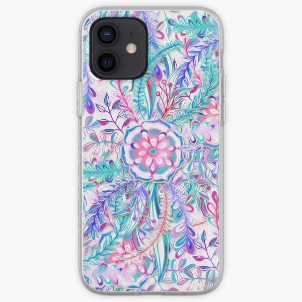 Boho Flower Burst in Pink and Teal iPhone Soft Case