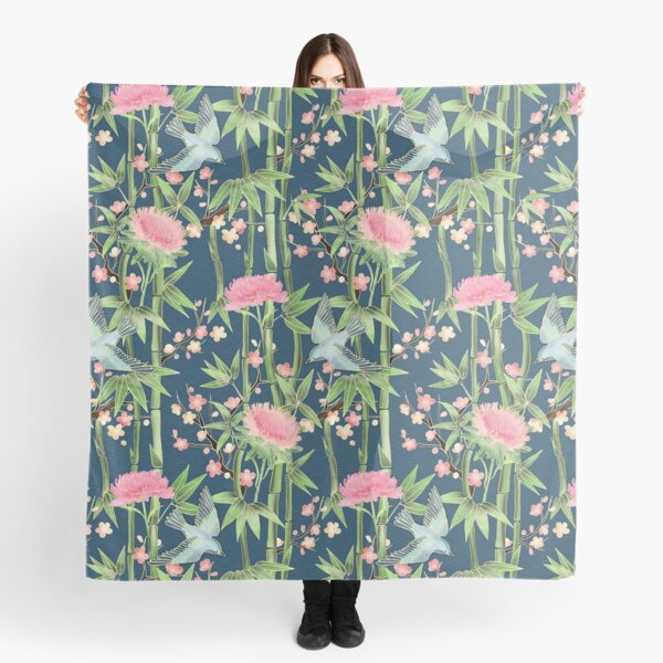 Bamboo, Birds and Blossom - dark teal Scarf