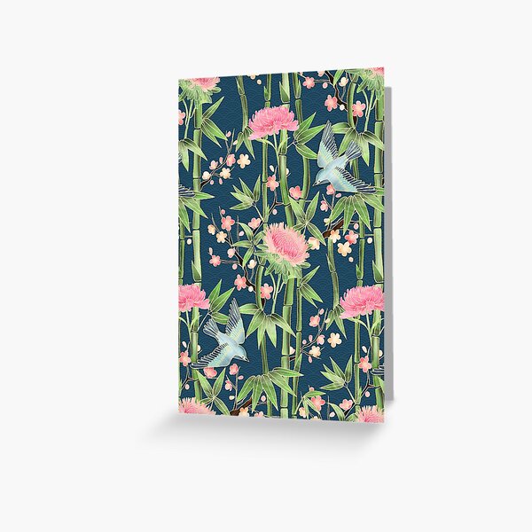 Item preview, Bamboo, Birds and Blossom - dark teal designed and sold by micklyn.