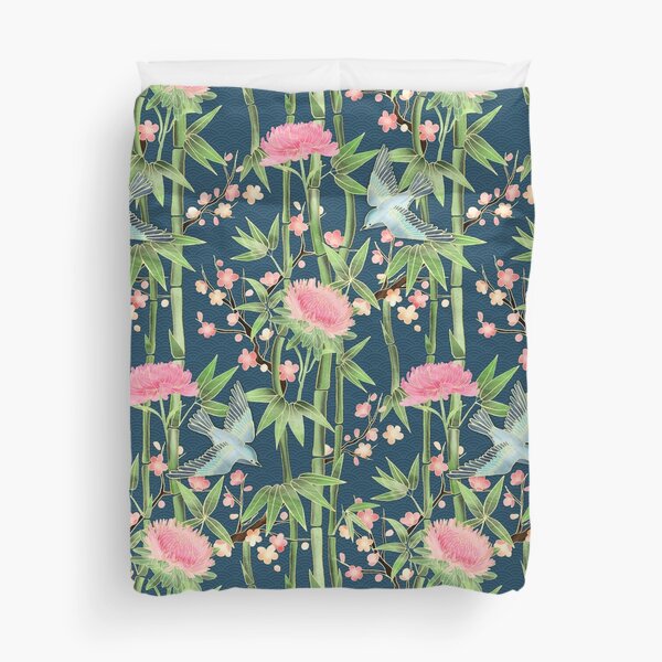Item preview, Bamboo, Birds and Blossom - dark teal designed and sold by micklyn.