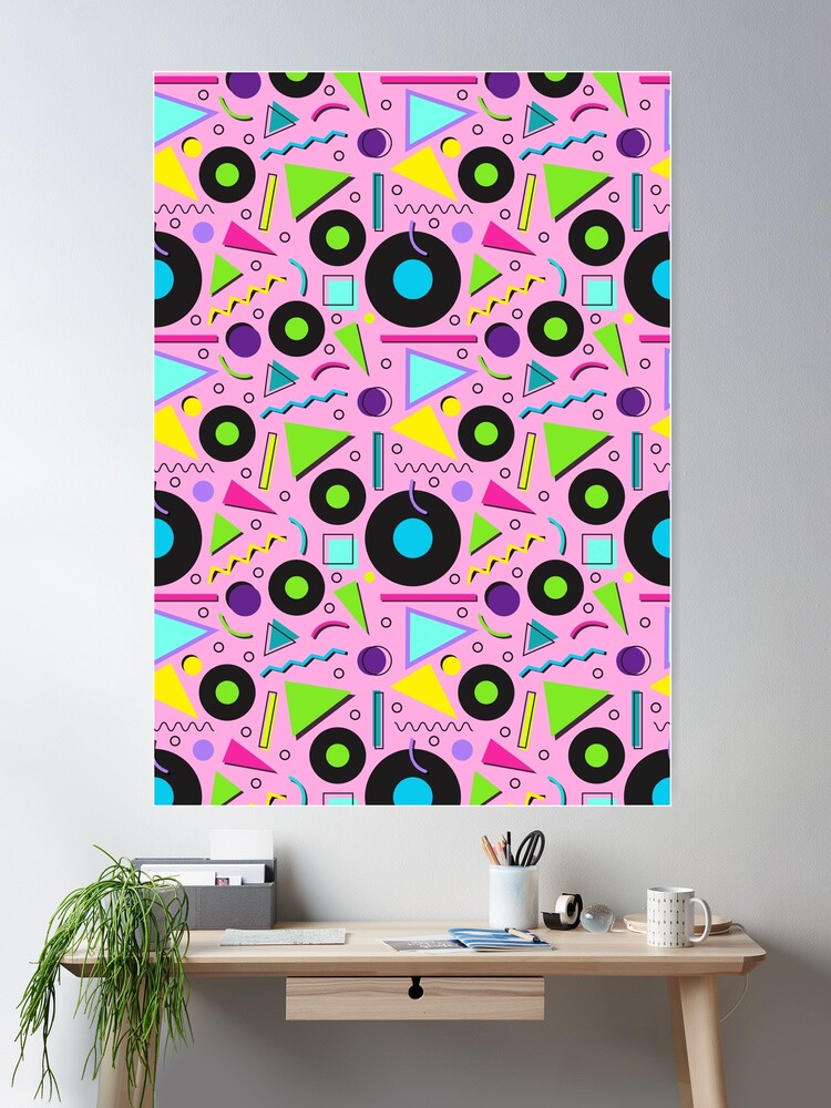 80s Neon Shapes Vinyl Records Memphis Pattern
